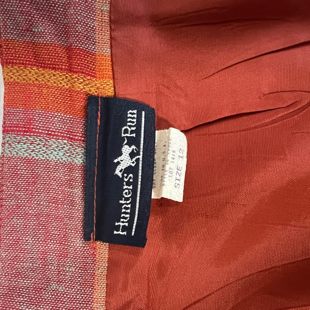 Vintage plaid skirt by Hunters Run orange rust linen skirt lined zip at back| 12 - Picture 3 of 12
